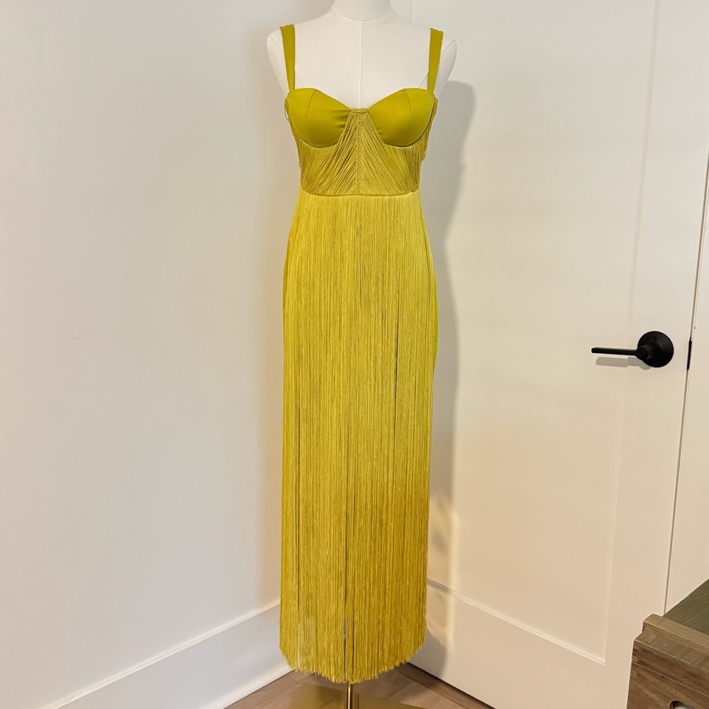 House of CB Emee Yellow Satin Fringe Dress